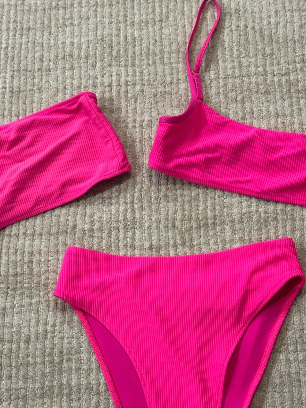 Frankie's Bikinis Hot Pink Ribbed 3-Piece Bikini Set 🌺